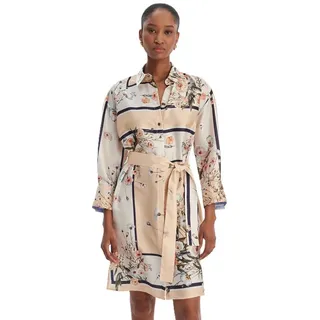 Liu Jo Midikleid - Hemdkleid mit Blumenmuster - Kleid mit Bindegürtel - elegantes Midik beige