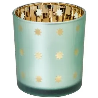 EDZARD SALE Teelicht Teelichtglas Teelichthalter Duco, grün / gold, Sternchen-Motiv, Höhe 8 cm