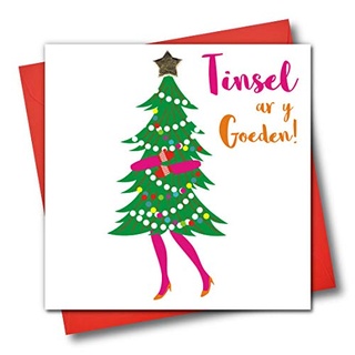 Grußkarte mit walisischer Sprache, Lametta AR Y Goeden, Ohh Christmas Tree! Weihnachtsbaum mit Frau