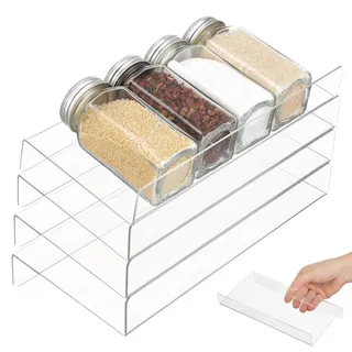 Hemobllo Gewürzorganizer Für Schubladen 4-Teiliges Erweiterbares Gewürzregal Transparent Schubladeneinsatz Für Küchenschubladen Platzsparend Für Gewürzgläser