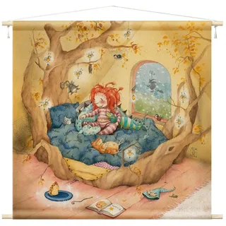 Bilderdepot24 Wandteppich modern Mädchenzimmer Aquarell beige, quadratisch, Höhe: 2.6 mm, großes Wandbild aus Natur-Baumwolle Wandbehang Stoffbild Tuch Wollseil beige 90 cm x 90 cm x 2.6 mm