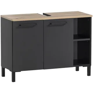 Schildmeyer Waschbeckenunterschrank 156208, Schwarzmatt/Artisan Eiche Dekor, 79,8 x 32 x 58,3 cm