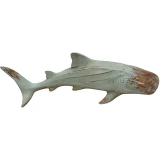 MichaelNoll Hai Haifisch Fisch Dekofigur Skulptur Statue Polyresin Modern - Maritime Deko für Wohnung in Holz-Optik - Dekoration für Wohnzimmer, Schlafzimmer oder Badezimmer - 33,5x13x7,5 cm