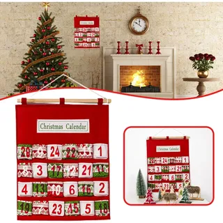 Stoff-adventskalender Zur Wandmontage Mit 24 Fächern, Weihnachtsdekoration, Aufbewahrung Für Süßigkeiten, Festliche, Mehrlagige Tasche