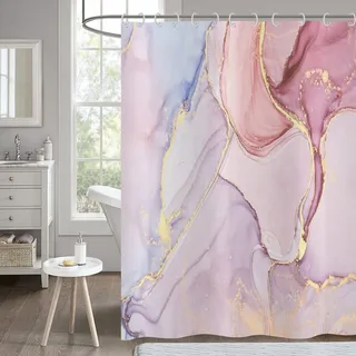 Hnmdmyi Duschvorhang Marmor Optik Rosa 150x180, Abstrakt Rose Gold Lila Glitzer Badewanne Vorhang Modern Luxus Ombre Kristall Textur Tinte Kunst Wasserdicht Polyester Stoff Waschbar Badevorhang