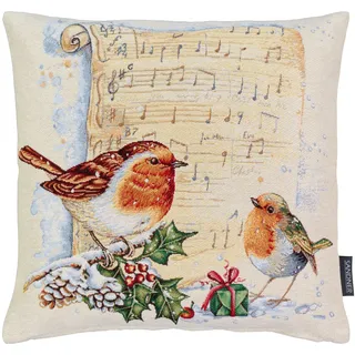Sandner Winter Kissenhülle Weihnachten 45x45 cm Gobelin Sofakissen Dekokissen Kissenbezug 40 % Polyester 40 % Baumwolle 20 % Polyacryl (Rotkehlchen)