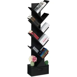 Relaxdays Bücherregal 9 Ebenen 146 x 38 x 22 cm Schwarz
