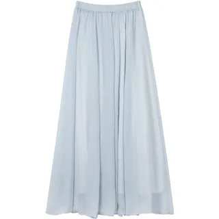 Damen Chiffon Langer Rock Strandrock Maxirock Chiffonrock Bodenlanger Damenrock für Sommer Strand Alltag Party Rocklänge 100cm Einfarbig Baby Blau - 34-40