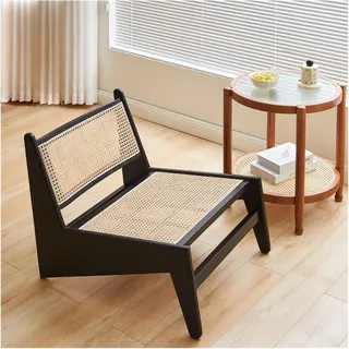 Natürlicher Rattan-loungesessel Mit Holzrahmen Und Rückenlehne, Wohnzimmersessel, Rattanstuhl Für Den Innenbereich, Stilvoller Und Bequemer Rattanstuhl Für Terrasse, Wohnzimmer, Schlafzimmer(Color:B)