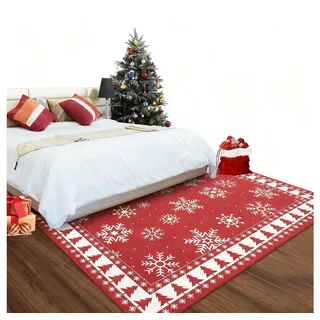 GarveeMore Teppich Waschbarer Weihnachtsbereich Teppich Schneeflocke Weihnachtsteppiche