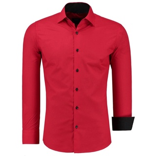 JEEL Businesshemd JH12105 Slim Fit Langarm Herren Hemd mit farblich abgesetzten Elementen, Langarm Kentkragen Uni rot S