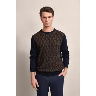 Strickpullover BUGATTI, Herren, Gr. XL, braun (cognac), 50% Baumwolle, 50% Polyacryl, kariert, regular fit, Rundhals, Rippbündchen, Pullover Strickpullover, mit 2-farbigem Rautenmuster