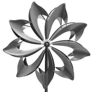 HAFIX XXL Windrad - Windjasmin - mit Zwei Blättern für 3D Optik. Windspiel mit Höhenverstellung aus Metall max. Höhe 185cm. Windspinner Ø58cm für Garten als Dekoration UV-beständig & wetterfest grau.