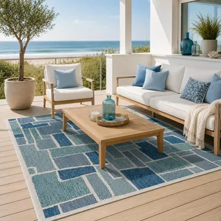 In- & Outdoor Teppich Carpetto Türkis Petrol Mosaik Wetterfest Terrasse