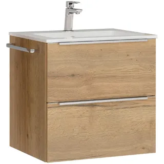 Nobilia Waschtischkombi, Eiche, Edelstahl, Metall, 2 Schublade(n) Schubladen, 61 cm, Blauer Engel, Pefc, Goldenes M, Made in Germany, Tcsa, Carb2, DGM-Emissionslabel, Zusatzausstattung erhältlich, hängend, Badezimmer, Waschbecken & Armaturen, Waschtische