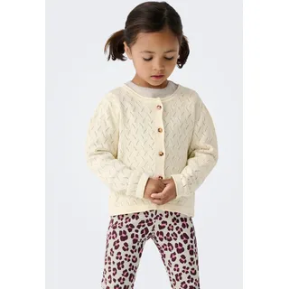 KIDS ONLY Strickjacke KIDS ONLY "KMGMEGAN LIFE LS CARDIGAN KNT NOOS", Mädchen, Gr. 116, beige (weißcap gray), Strick, Obermaterial: 100% Baumwolle, Strukturmuster, unifarben, loose fit normal, Rundhals, Strickjacken Strickjacke