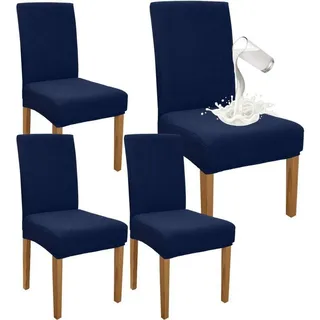 luxuskollektion Stuhlhussen Wasserdicht Stretch Abnehmbar Esszimmer 4er Set Marineblau