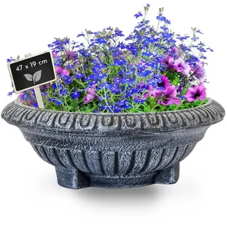 NATIV Pflanzschale Pflanzschale BALLET rund, Pflanztopf 47 cm Durchmesser, Antikes Design grau