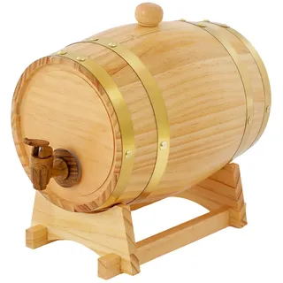 3 Liter Weinfass,Holzfass, mit Bock, Zapfhahn, Auslaufsicherer Alkoholfass für Whiskey, Wein, Spirituosen, Spirituosen Lagerung Fass, 16 X 23.5 Cm, Natur, Holz