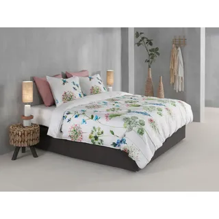 Zo!Home Mako-Satin Bettwäsche 155x220 Kolie Vögel Blumen rosa grün blau