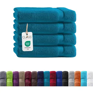 Class Home Collection Frottee Duschtücher 70x140 cm – 4er Set Duschtuch – Besonders weiche & saugfähige Duschtücher aus 100% Baumwolle mit Aufhänger – Petrol