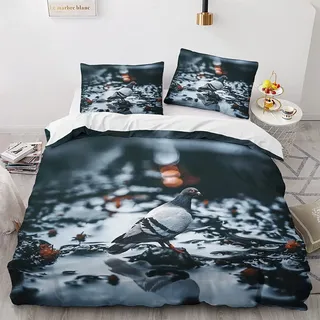 Sezhiqeu Taube Bettwäsche 135x200, 3D Muster Weich Mikrofaser Winter Bettwäsche-Sets Vogel-Tiere Bettbezug + 2 Kissenbezug 80x80 cm mit Reißverschluss D-703