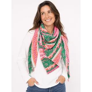 Zwillingsherz Dreieckstuch ZWILLINGSHERZ "Maralda", Damen, grün pink orange, Strick, Materialmix, Modetücher, farbenfrohes Muster, wärmend, Strick