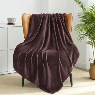 Exclusivo Mezcla Kuscheldecke Fleece Decke für Couch, Superweiche und Warme Sofadecke Wohndecke für Ganzjahreszeit, Plüsch und Leicht, 130 x 170 cm, Braun