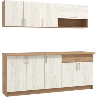 Homestyle4u Küchenzeile 200 cm Eiche Weiß