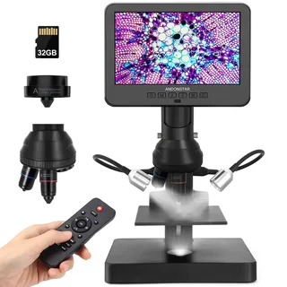 Andonstar AD246S-P HDMI-Digitales Mikroskop mit 7-Zoll-Bildschirm, 4000 x 3 Objektiv 2160P UHD-Videoaufzeichnung, Münzmikroskop für Fehlermünzen, biologisches Mikroskop-Kit für Erwachsene