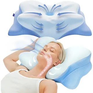 UE Stock Nackenkissen Ergonomisches Nackenkissen Kopfkissen aus Memory-Schaum 54×36×12 cm, für besseren Schlaf und erholsame Nächte blau
