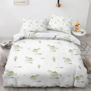 GEDAEUBA Sommer Bettwäsche 155x220 Dinosaurier Kinder - Süße Dino Bettbezug 155x220 3 teilig, Wendebettwäsche und Kissenbezug 80x80, Weiche Mikrofaser Bettwäsche-Sets mit Reißverschluss