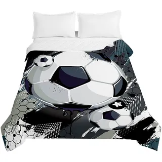 Odot Fußball Steppdecke Tagesdecke Gesteppte Bettüberwurf für Doppelbett Einzelbett Kinder Bettdecke Stepp Decke Tagesdecken Wohndecke Alle Jahreszeiten (180x220cm,Schwarze Kunst)