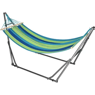 Hängematte Mit Gestell Klappbar 2-in-1 Multifunktional Als Wäscheständer Stahlrahmen 270x100x94 Cm Blau Grün