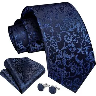 Krawatte Herren Hochzeit Seide Einstecktuch Set C4 Navy Blau 2