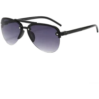 Leichte für aviator Sonnenbrille für Herren, Halbrahmen mit UV-Schutz Kat.2, für robuste PC Gläser für Motorrad und Alltag, Moderner Look Schwarz Halblose Pilotenbrille(B)