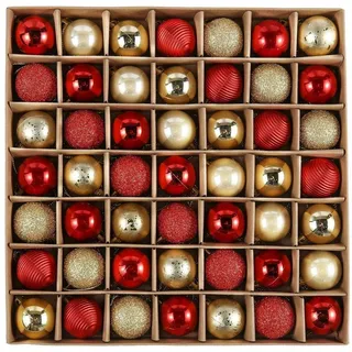 LuxusKollektion Christbaumschmuck Weihnachtskugeln 49 Stücke 3CM Kunststoff Christbaumkugeln Rot Gold bunt