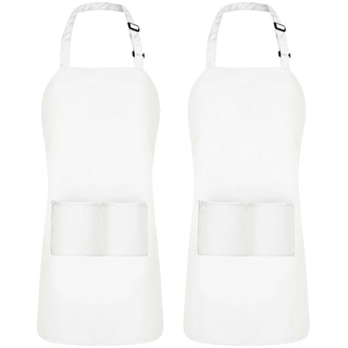 Utopia Kitchen 2 Pack verstellbare Latzschürze für Männer und Frauen mit 2 geräumigen Taschen - Schürzen für Köche BBQ Malerei Backen Kochen - Weiß