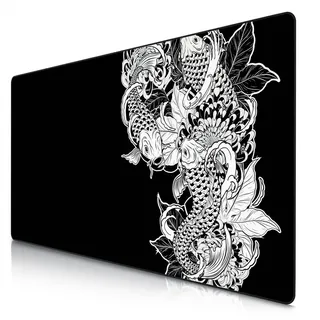 Titanwolf Gaming Mauspad XXXL Speed Mousepad 1200 x 600 x 3 mm, große Schreibtischauflage, rutschfest, abwaschbar, Geschwindigkeit & Präzision, Koi Tattoo 3 schwarz