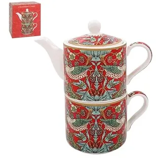 The Leonardo Collection William Morris Erdbeerdieb Tea for One | Keramik-Teekanne und Tasse Set | Schönes Geschenk für Zuhause | Stilvoll bedruckte Teekanne