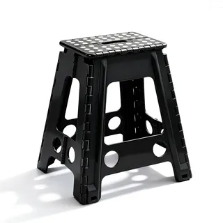 Tritthocker Klappbar, 45 cm Höhe - Faltbarer & Tragbarer Hocker mit Tragegriff, bis 150 kg belastbar - Stabiler Hocker für Bad, Küche, Garderobe, Kinderzimmer und Camping - Schwarz