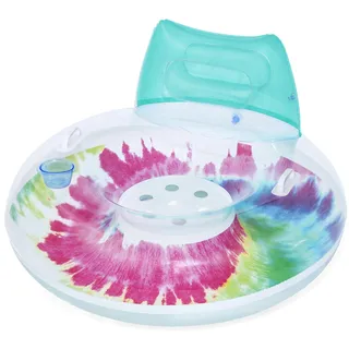 BESTWAY Schwimmring Tie Dye mit Kopfstütze Ø 106 cm – Großer Pool Schwimmreifen für Erwachsene, mit Griffen & Lehne, für See & Strand, Buntes Design
