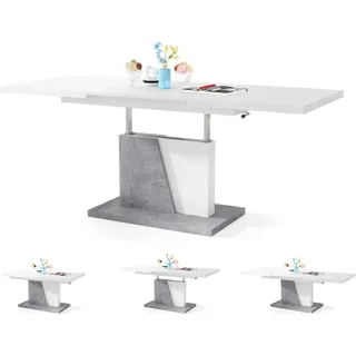 Esszimmertisch Grand , Esstisch , bis 180cm ausziehbar , höhenverstellbar , Küchentisch , Kitchen Table , 120x70cm , 05 , Weiß + Beton - Weiß