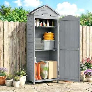 Outsunny Gerätehaus Gartenschrank Geräteschuppen mit verstellbar Ablage magnetisch Tür, BxT: 85x58 cm, (Gartenschrank, 1 St., Geräteschuppen), für Garten Terrasse Grau grau