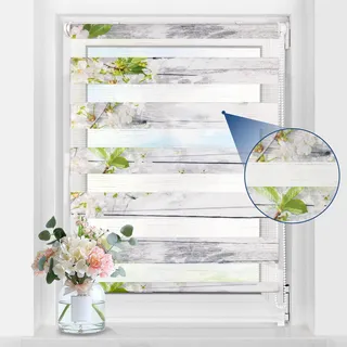 Grandekor Doppelrollo Klemmfix ohne Bohren mit Muster 90 x 120 cm Blumen | Rollos Stoffbreite 86 cm für Fenster & Tür ,Duo Rollo Sichtschutz & Hitzeschutz für Wohnzimmer Kinderzimmer Badezimmer
