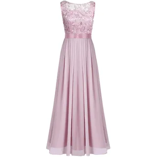 TiaoBug Elegant Chiffon Damen Kleider Lange Brautjungfer Blumenspitze Cocktailkleid Party Festlich Hochzeit Abendkleid Gr. 34-46 - 46