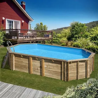Massivholz Pool oval 7,55x4,56m Holzbecken Garten Aufstellpool Komplettset