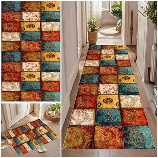 Teppich Läufer 80 x 300 cm Rutschfest Küchenteppich Teppichläufer Flur Vintage Küchenteppich Waschbar Rutschfest Fußmatte Lang Flur Teppich Meterware für Garten Küche Patio Flur Porch auf Maß
