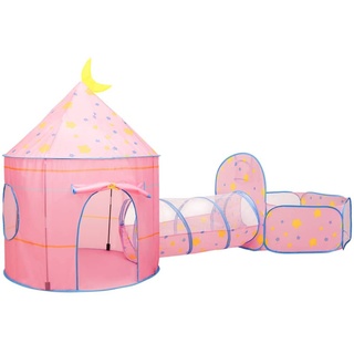 vidaXL Spielzelt für Kinder Bällebad Kinderzelt Babyzelt Spielhaus Zelt mit Tunnel Tragetasche 3-in-1 Design für Indoor Outdoor Rosa 301x120x128cm