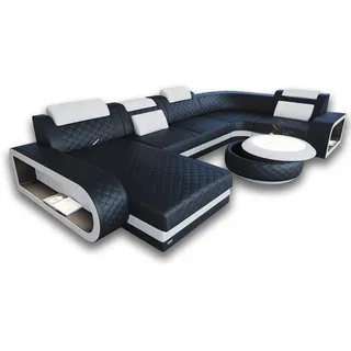 Sofa Dreams Wohnlandschaft Ledercouch Sofa Leder Berlin U Form Ledersofa, Couch, mit LED, wahlweise mit Bettfunktion als Schlafsofa, Designersofa schwarz